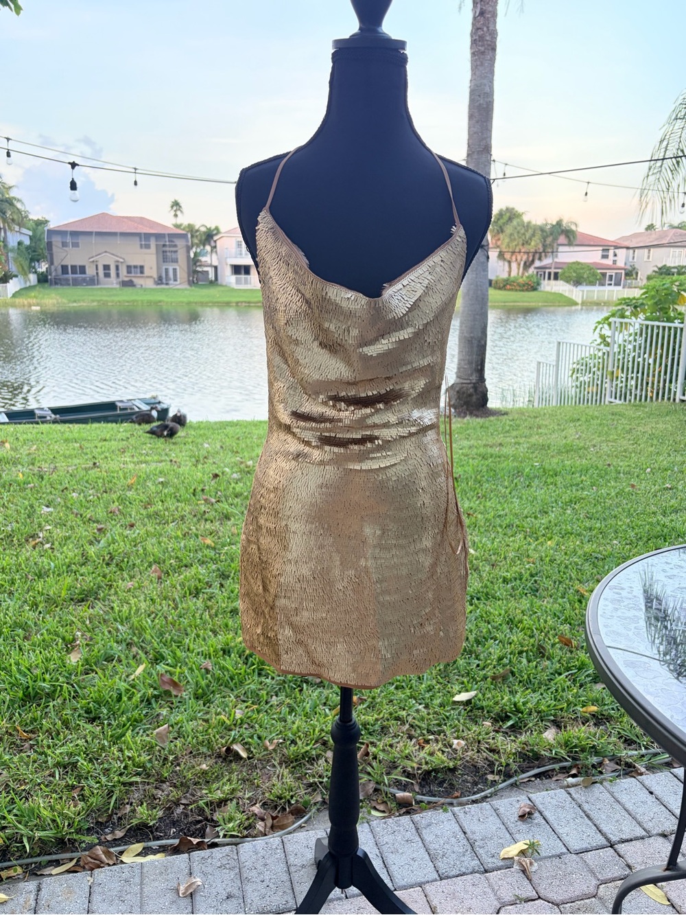 Zara Metallic Gold Sequin Cowl Mini Dress